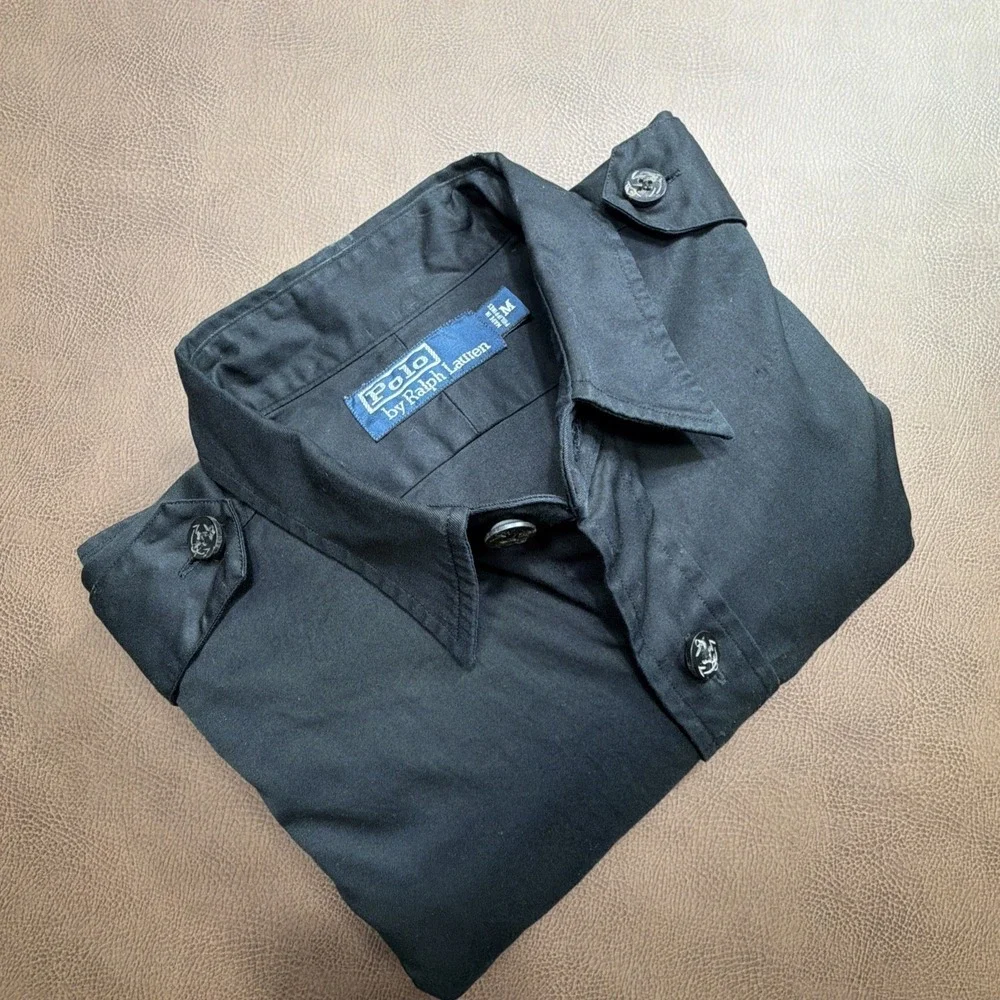 VTG Polo Ralph Lauren Military Shirt Men's M Black Navy Nautical Cargo Baggy 90s